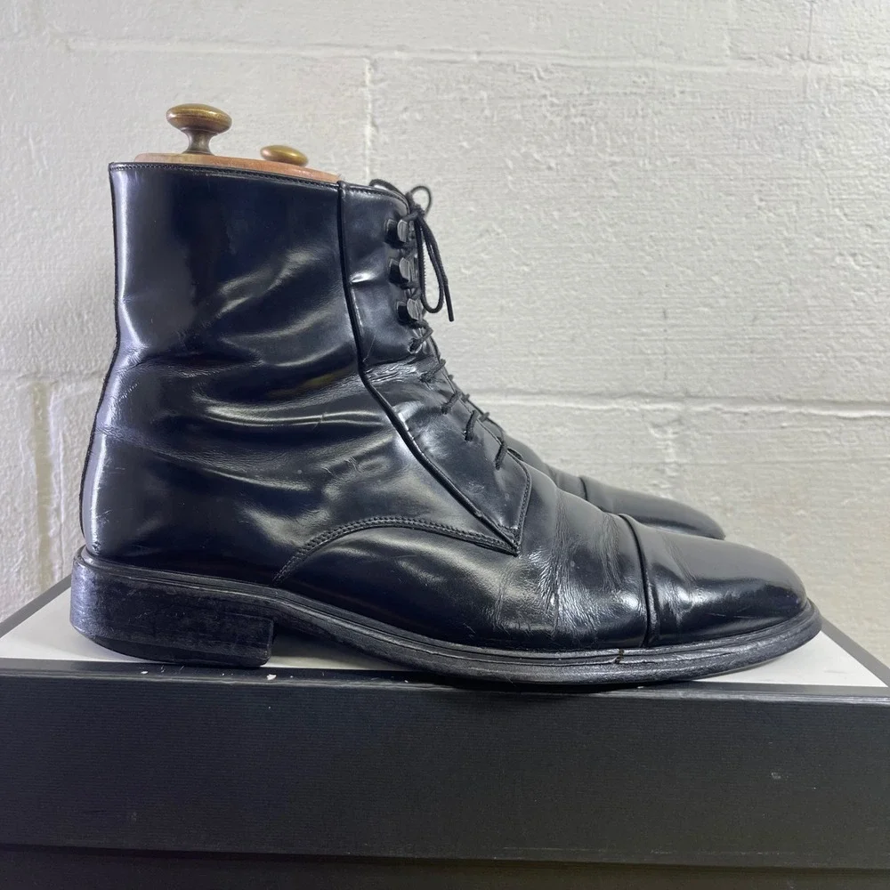 Gucci Men's Black‎ Leather Cap Toe Ankle Boots Dress Shoes Lace up Size 9.5 US